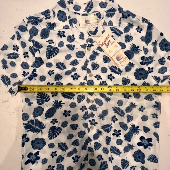 NEW Laguna Palm, Pineapple & Flower Button Up Collared Silky Camp Shirt Small - Picture 6 of 11